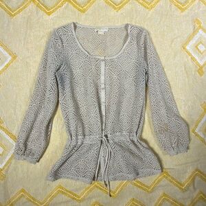 Michael Kord Beige Crochet Button Down Tie Front Cardigan SIZE: Large